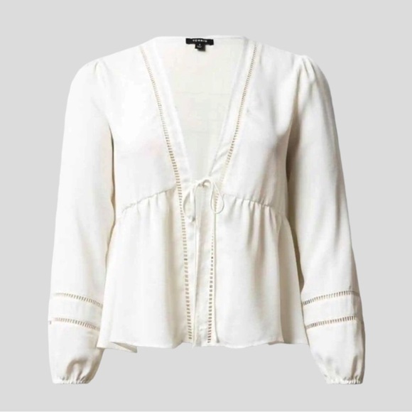 Torrid 2 Women’s White Eyelet Top Front Lace-up Cottagecore, Boho Long Sleeve - Picture 1 of 14